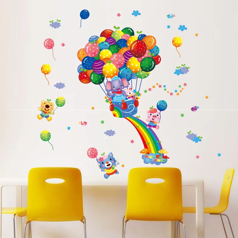 

Cartoon Rainbow Cloud Hot Air Balloon Wall Sticker for Kids Baby Rooms Decoration Mural Art Decals Home Decor Stickers Wallpaper