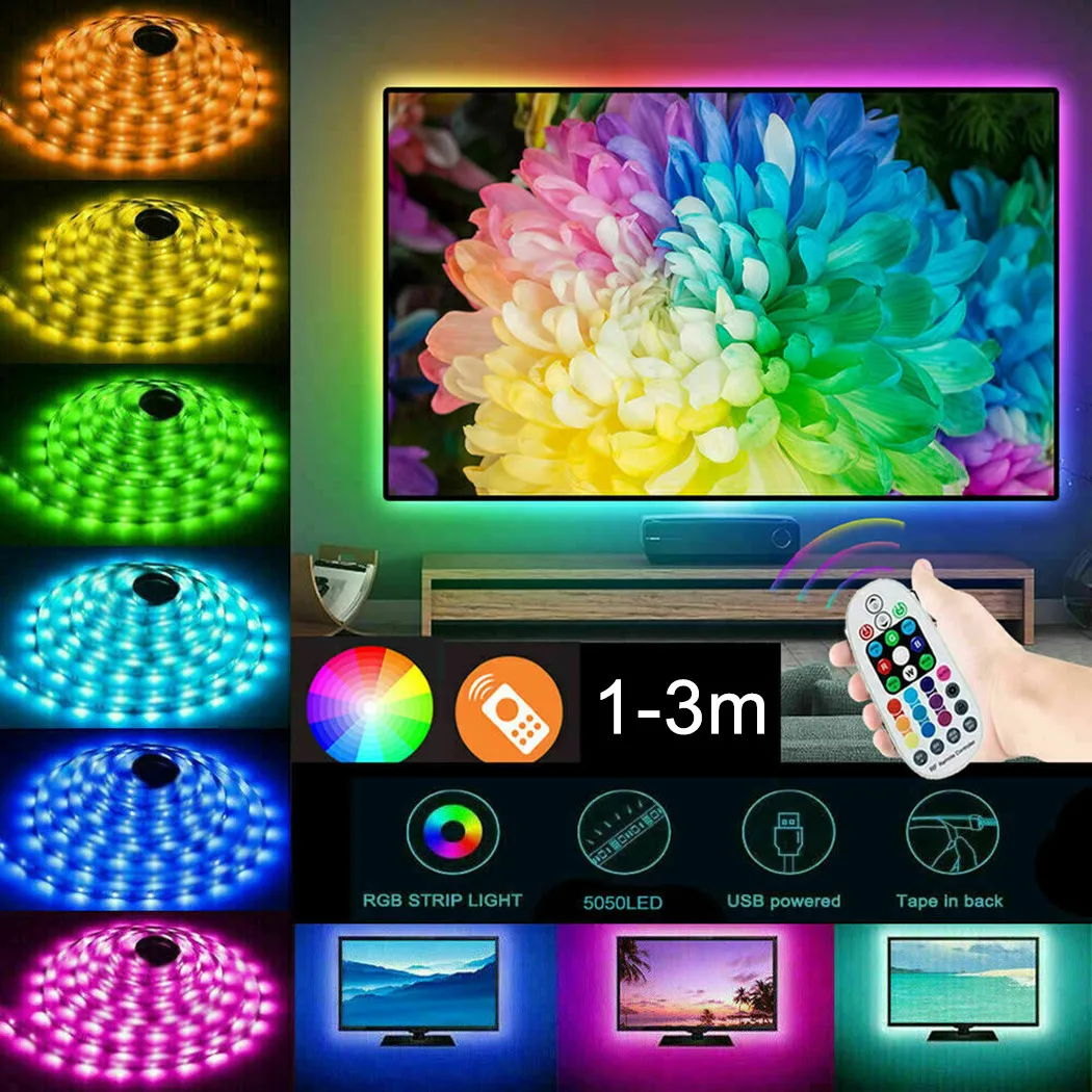 

STRIP Led Strips TAPE UNDER CABINET 1/2/3Meter 5050 RGB COLOUR CHANGING