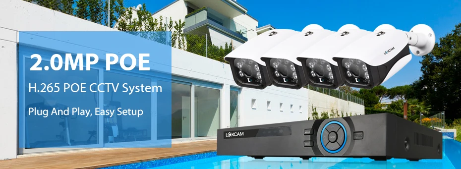 Loxcam H.265+ 8CH 5MP POE NVR Системы HD 48V 2MP 1080P@ 25fps Открытый водонепроницаемый POE IP Камера дневной и ночной режимы видеонаблюдение Системы