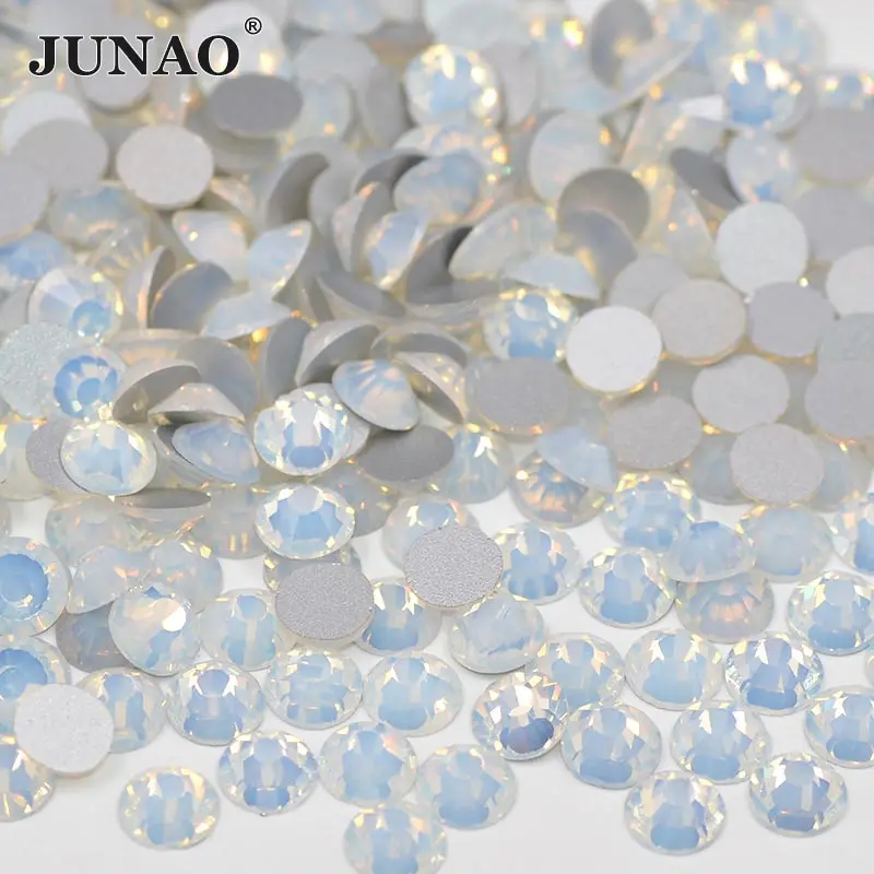 JUNAO SS16 SS20 блестящая Роза AB стеклянные стразы для ногтей с плоской задней частью хрустальные камни аппликация без горячей фиксации Стразы для рукоделия одежды - Цвет: Opal White