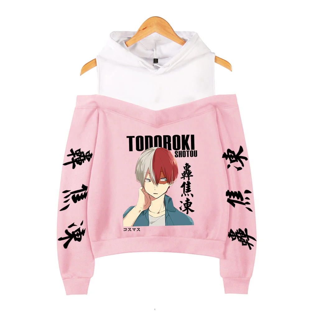 

Hot My Hero Academia Hoodies Female Off Shoulder Sweatshirt Women Pullover Harajuku Streetwear Shoto Todoroki 2021 Anime Clothes