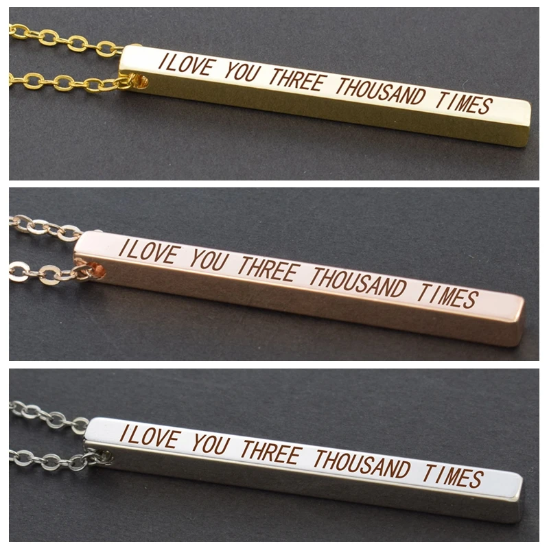

Family Gift I Love You Three Thousand Times Jewelry Stainless Steel Vertical Bar Pendant Husband Wife Wedding Memorial Necklace