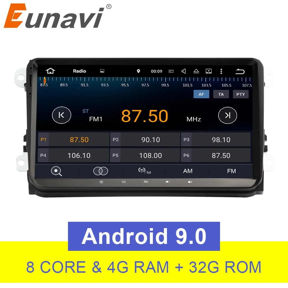 Eunavi 2 din 9 ''Android 0 Восьмиядерный автомобильный Радио Стерео gps для VW Passat B6 CC Polo GOLF 5
