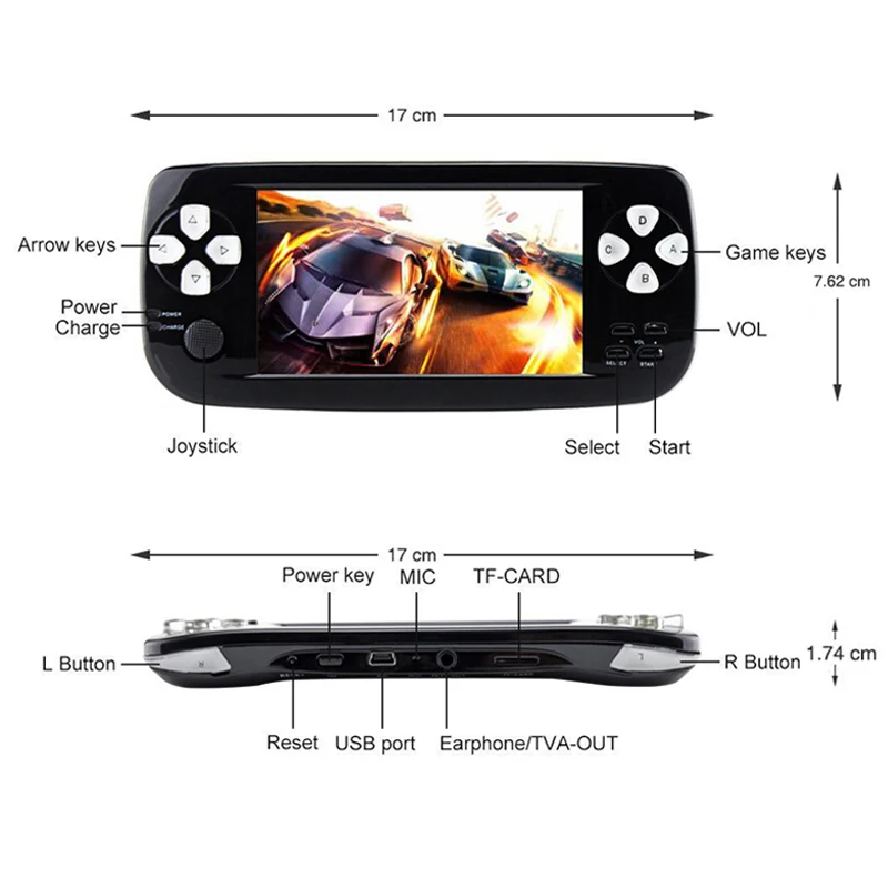 New 64 Bit 4.3 Inch Built-in 3000 Games PAP K3 For CP1/CP2/GBA/FC/NEO/GEO Format Portable HD Handheld Video Game Console(B | Электроника