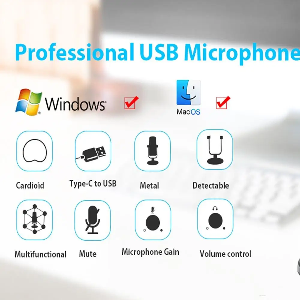 Конденсаторный USB-микрофон микрофон для студийной записи с кардиоидным экраном