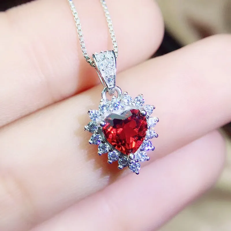 Цепочка с подвеской в виде сердца из натурального граната 925 карата|garnet pendant|garnet