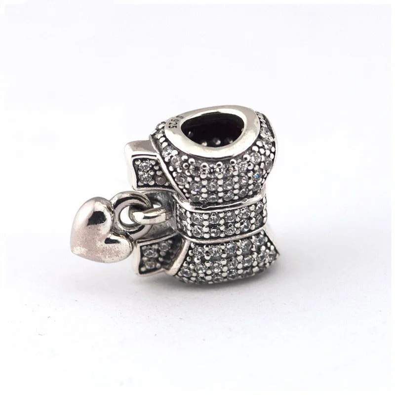 

Clear CZ Bow & Love Heart Crystal Beads for Silver 925 Original Charms Bracelets DIY Findings Silver Beads for Jewelry Making