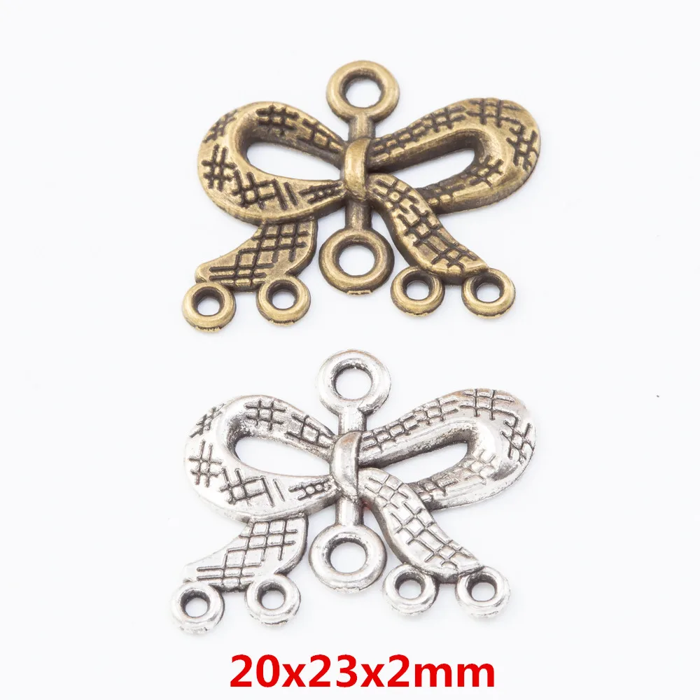 

100 pieces of retro Bowknot multi-hanging connector pendant zinc alloy pendant DIY European style jewelry making 7708