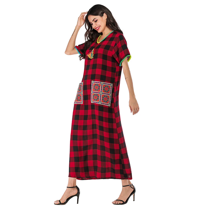 Новые женские мусульманские платья Caftan Дубай Турция Стиль печати с коротким