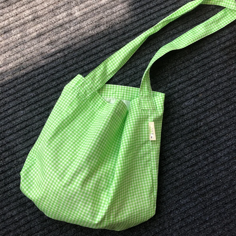 

Green Plaid Women Reusable Shopping Bags Large Capacity Ladies Cotton Casual Tote Shoulder Bag Girls Student Book Tote Handbags