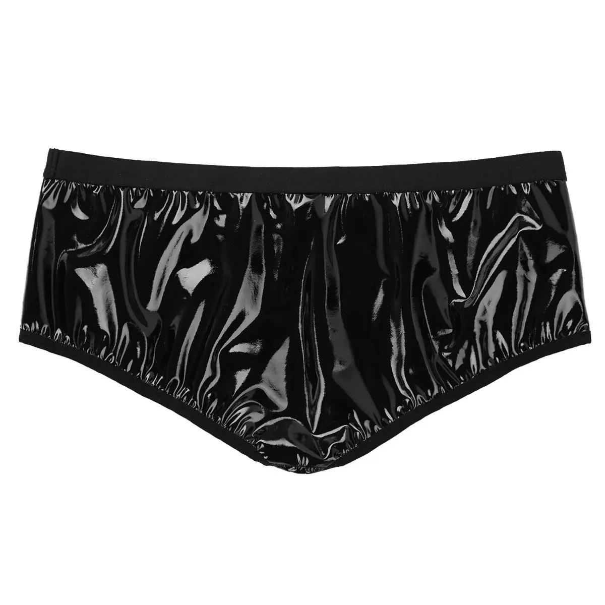 Мужские кожаные трусы с низкой посадкой черные слипы отверстием для пениса