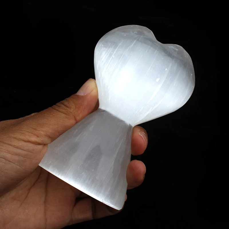 

1 Pcs Carved Natural Selenite Heart With Stand For Decoration