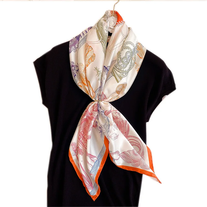 

New 2020 Winter Real Women Adult Pashmina Hijab Twill Silk Women's Fashion Oil Painting Printing Shawl Sunscreen Bandana 90cm