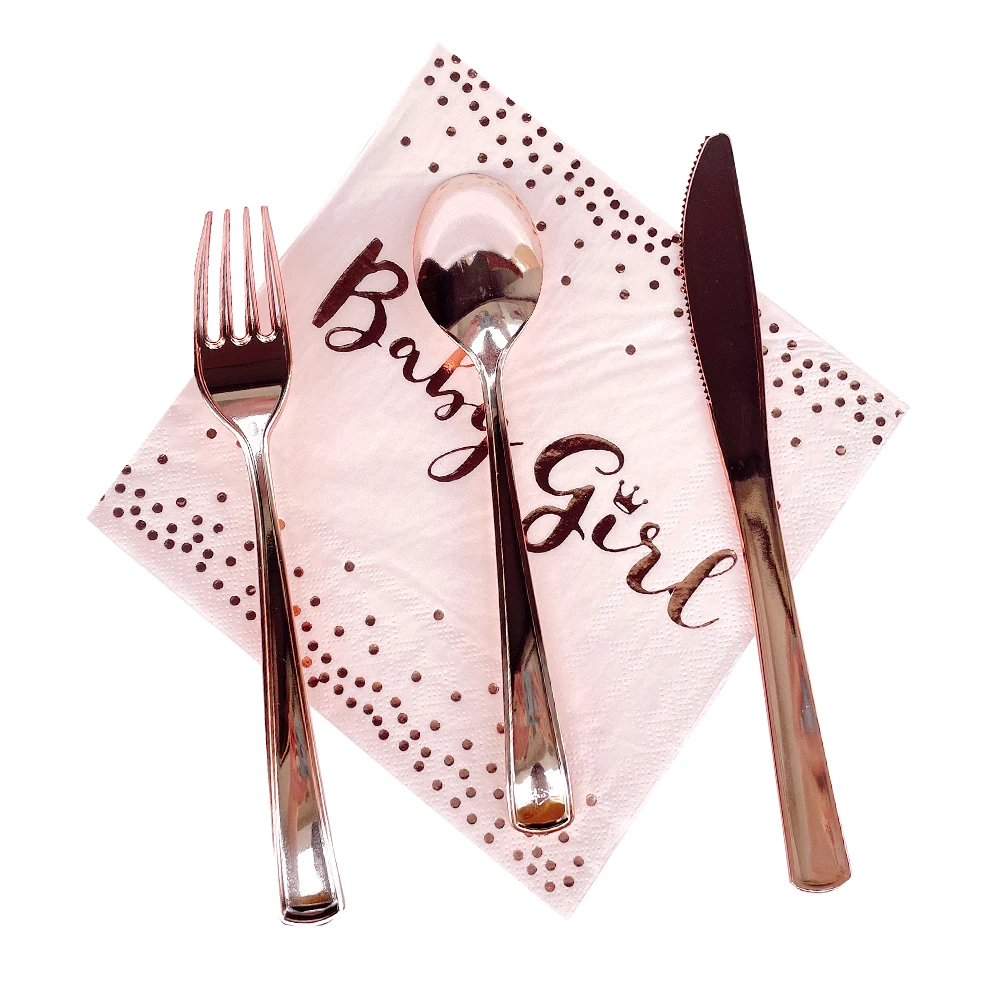 Одноразовые бумажные тарелки и салфетки розового золотого цвета 20 шт. | Дом сад