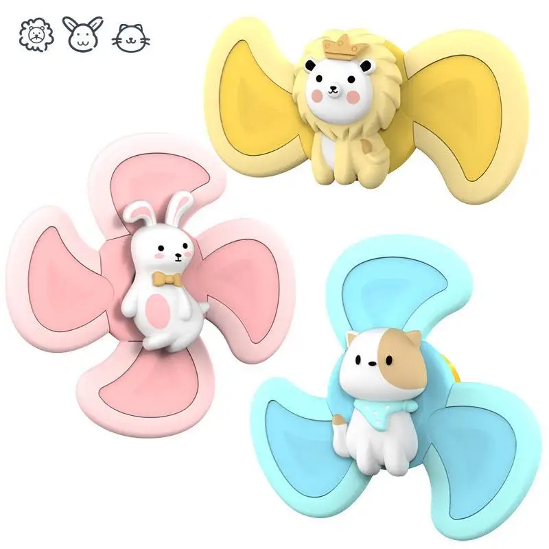 

3pcs silicone parent-child interaction baby teether sucker fingertip spinner baby rattle bath toy