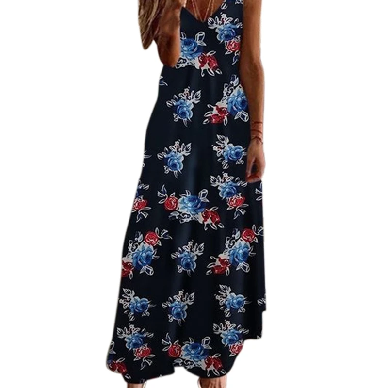 

Летнее платье-макси с V-образным вырезом, без рукавов