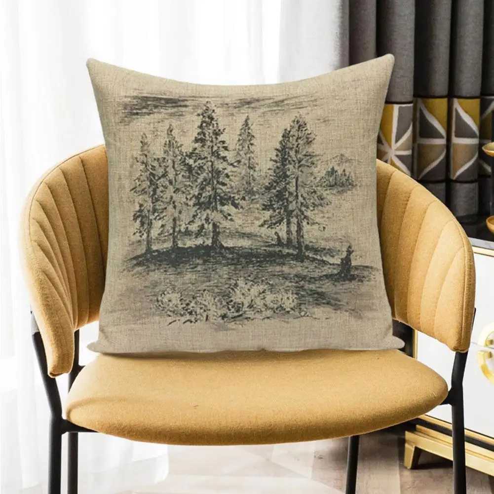

New Landscape Pillow Country Style Rings Tree Linen Cover Decoration Sofa M8y1 Home Chair Cushio Pillows Lumbar 45 Q4r9