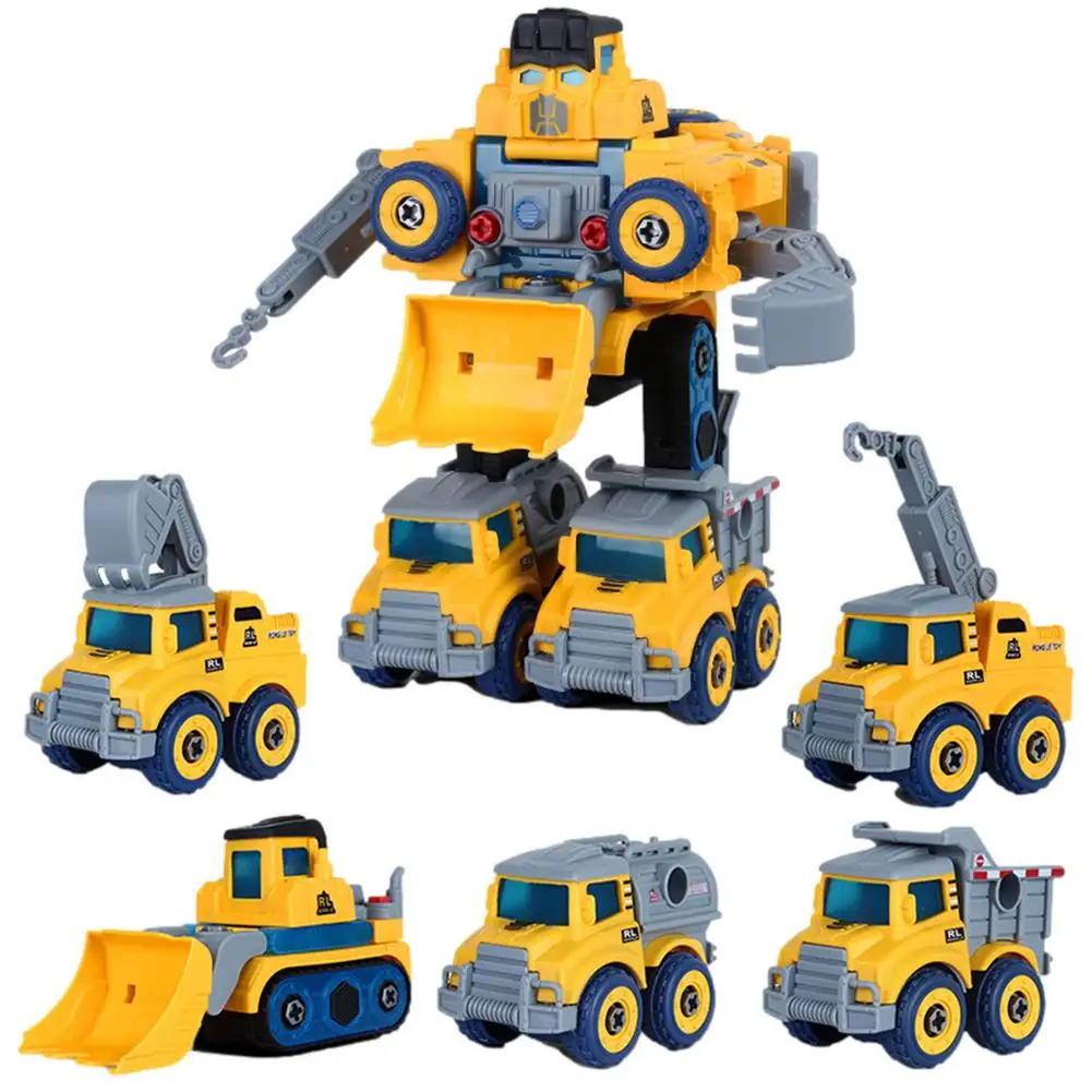 

5 In 1 Transformation Robot Car City Vehicle Engineering Excavator Car Truck Racing Car Bricks Construction Toy For Children