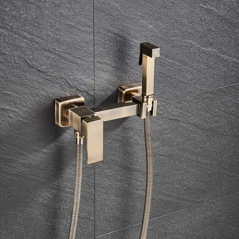Antique Bronze B Латунный хромированный смеситель для биде, смеситель для душа, смеситель для холодной и горячей воды, мусульманский кран Ducha Higienica, квадратная насадка для душа - Цвет: Antique Bronze B