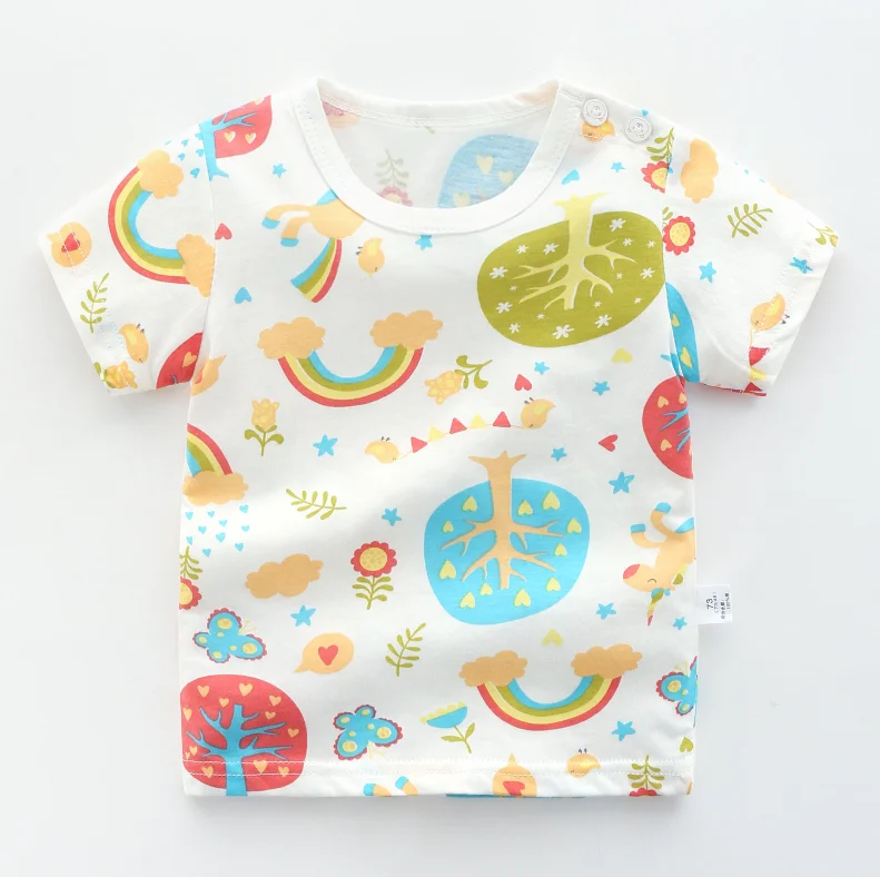 Детская Хлопковая футболка с круглым вырезом коротким рукавом и мультяшным