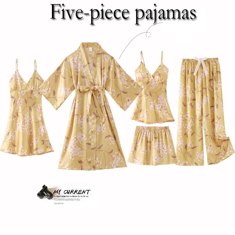 Пижама женская из искусственного шелка пикантная Ночная рубашка на бретельках с