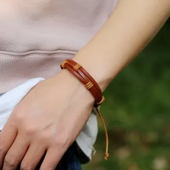 

European and American cross-border jewelry punk personality retro braided cow leather bracelet female ins niche design B01852