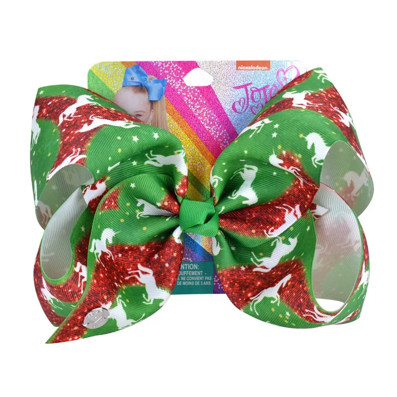 

1Pc 8Inch Christmas Unicorn Baby Hairpins Hairclips Baby Hair Clips Hot Stamping Ribbon Bows Colored Hair Clips Photo Headwear