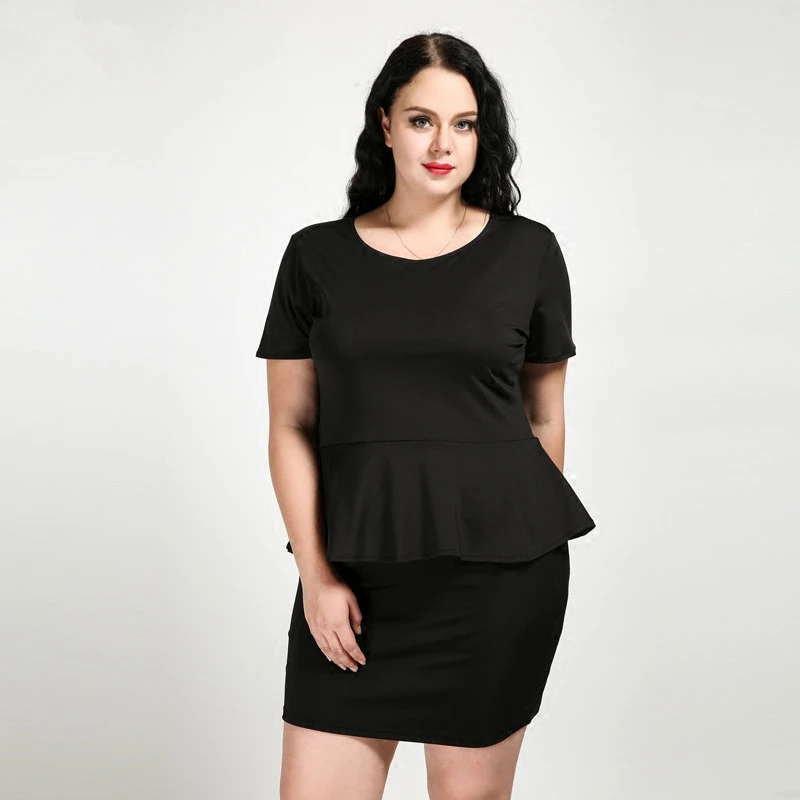 

Mini Skirt Set For Women 2 Two Piece Suits O Neck Short Sleeve Tops Elegant Office Ladies Matching Sets Oversized Big Plus Size