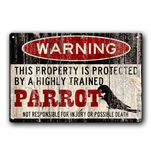 

Parrot Warning Sign Funny Parrot Sign Vintage Tin Metal Sign Bar Club Cafe Garage Wall Decor Farm Decor Art