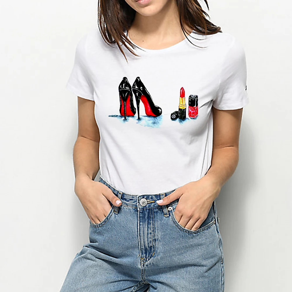 

Футболка женская с принтом, на высоких каблуках, в стиле Харадзюку