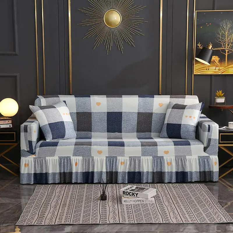 

Elastic Sofa Cover for Living Room Simple Style Plaid Sofa Slipcover With Skirt Furniture Protector Stretch Housse Canape Dangle