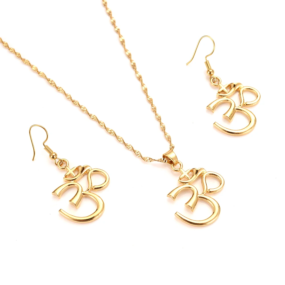 Золотое индийское ожерелье Ом буддистское AUM с подвеской серьги индуизм Йога