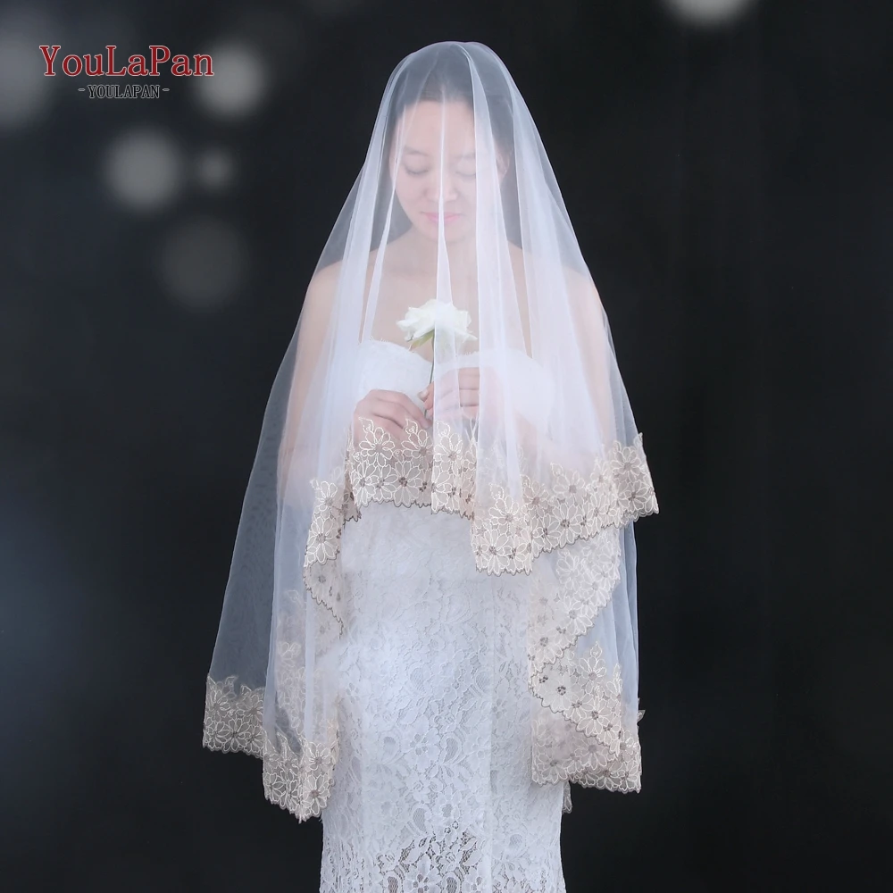 

YouLaPan V59 Embroidery Edged Bridal Veils Blusher Veil Wedding Veil without Comb Flower Girl Veil White Ivory Bridal Veil