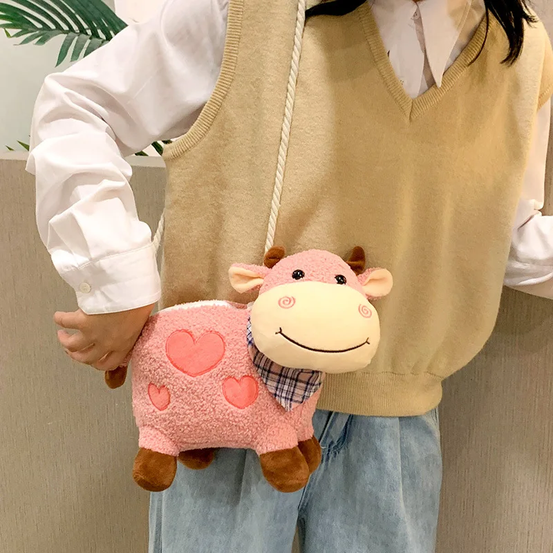 

Girl Cartoon doll plush bag female cute messenger bag Korean style student mini doll cow shoulder bag