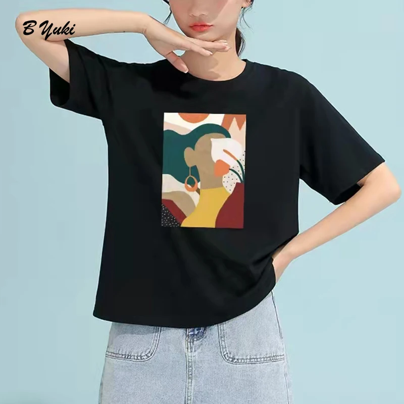 Футболка женская оверсайз с принтом круглым вырезом и коротким рукавом | Женская