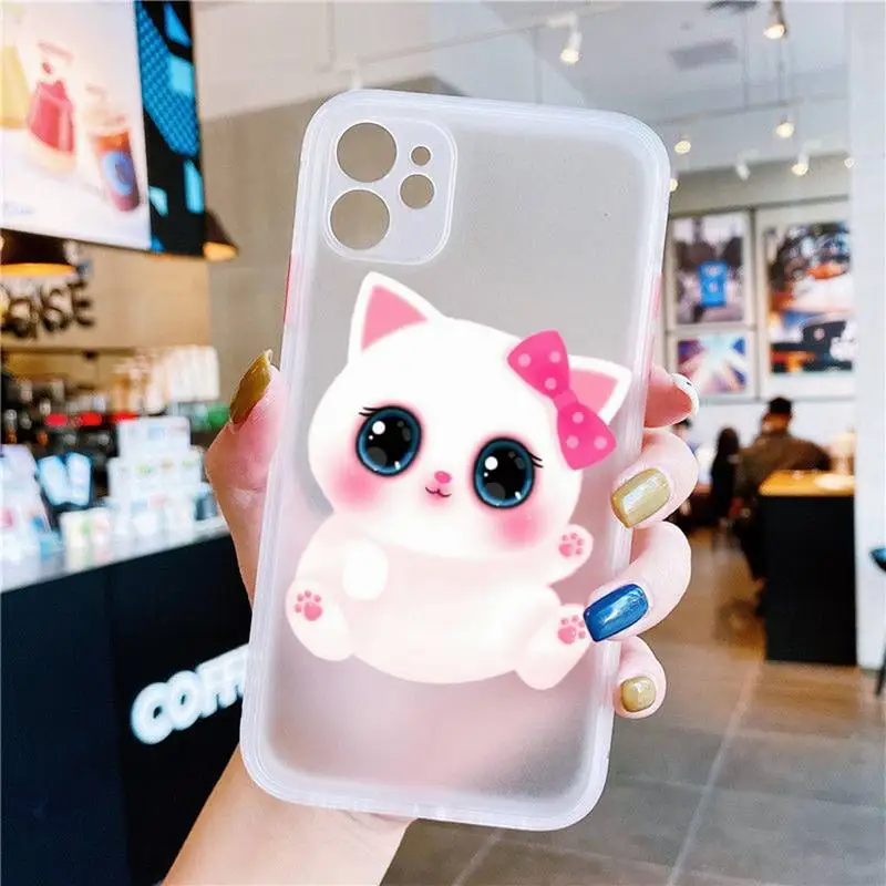

Cute And Cute Kitten Print Phone Case White Transparent Matte For IPhone7 8 11 12 S Mini Pro X XS XR MAX Plus Cover Shell