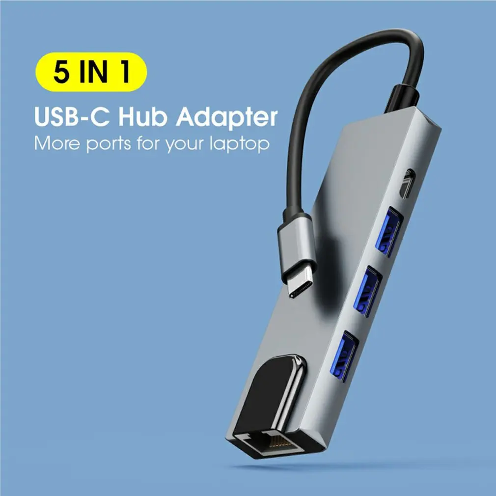 

USB C Hub to Gigabit LAN HDMI-compatible USB2.0 Adapter Dock 5 /4 in 1 Adapter PD Charging Readable Card for Macbook Pro/Air M1