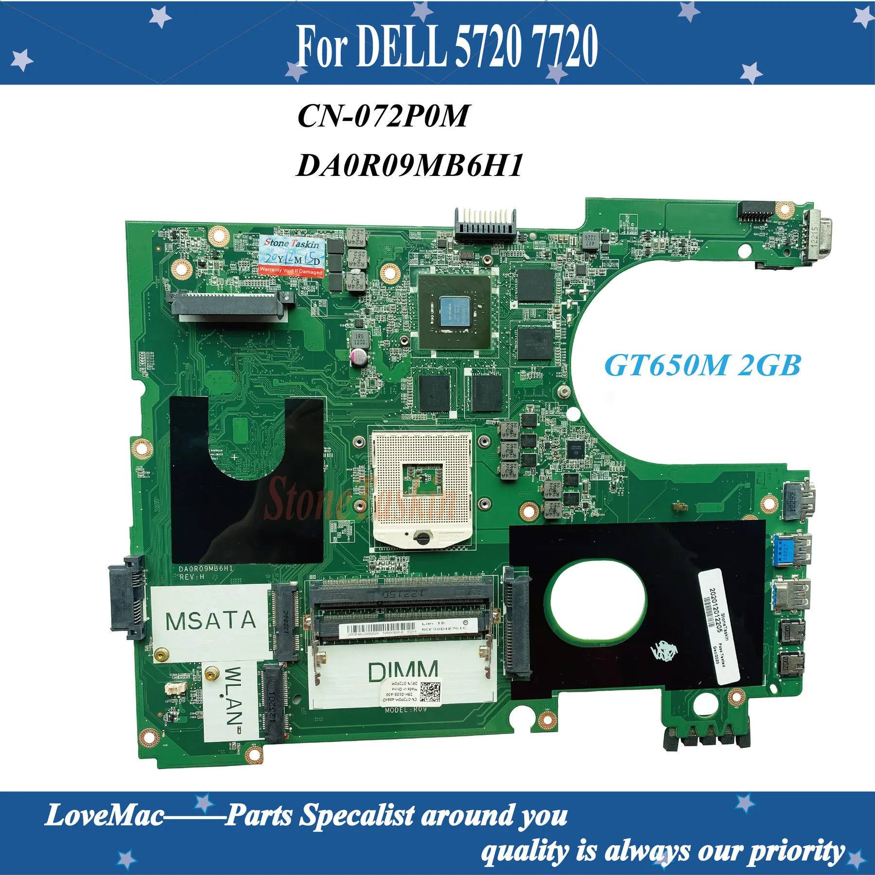 

Высокое качество CN-072POM для DELL 17R 5720 N7720 материнская плата 72P0M материнская плата DA0R09MB6H1 DA0R09MB6H3 GT650M 2 ГБ 100% тестирование