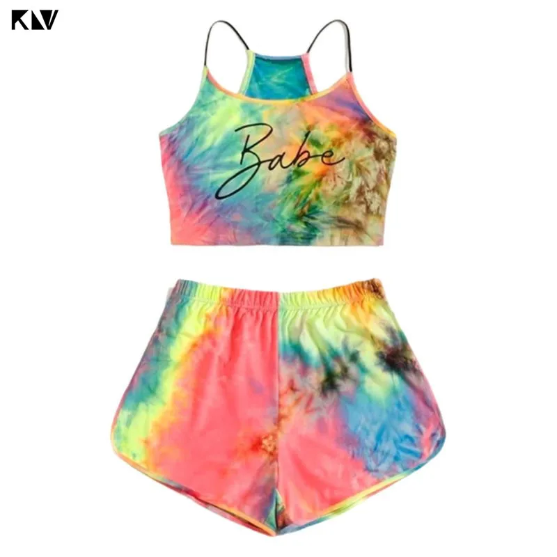 Женский спортивный костюм с дельфином неоновый и Радужный укороченный топ