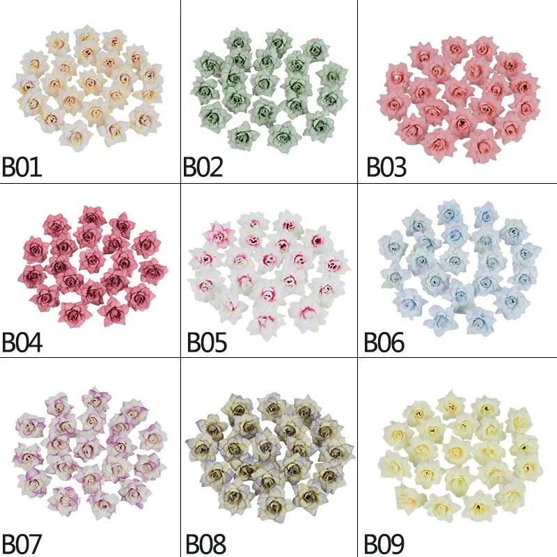 

20pcs Artificial Flower 4.5cm Silk Rose Heads Wedding Bridal Accessories Party DIY Gift Box Scrapbook Flower Decoration Supplies