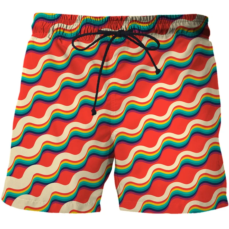 Colored wave stripe 3D Print Men's Beach Shorts Tops SwimShorts Briefs Man Swimsuits Trunks Sea Short Fashion Sports Clothing