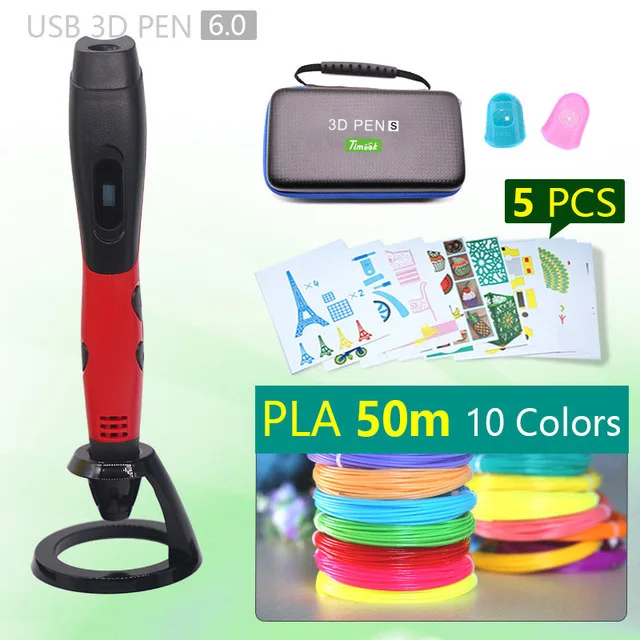 Red pen 50m PLA 3d Ручка 3d ручки, 1,75 мм ABS/PLA нити, подарок на год для детей; подарок на день рождения, Рождество, 3 d Ручка 3d модели, Творческая 3d печатная ручка - Цвет: Red pen 50m PLA