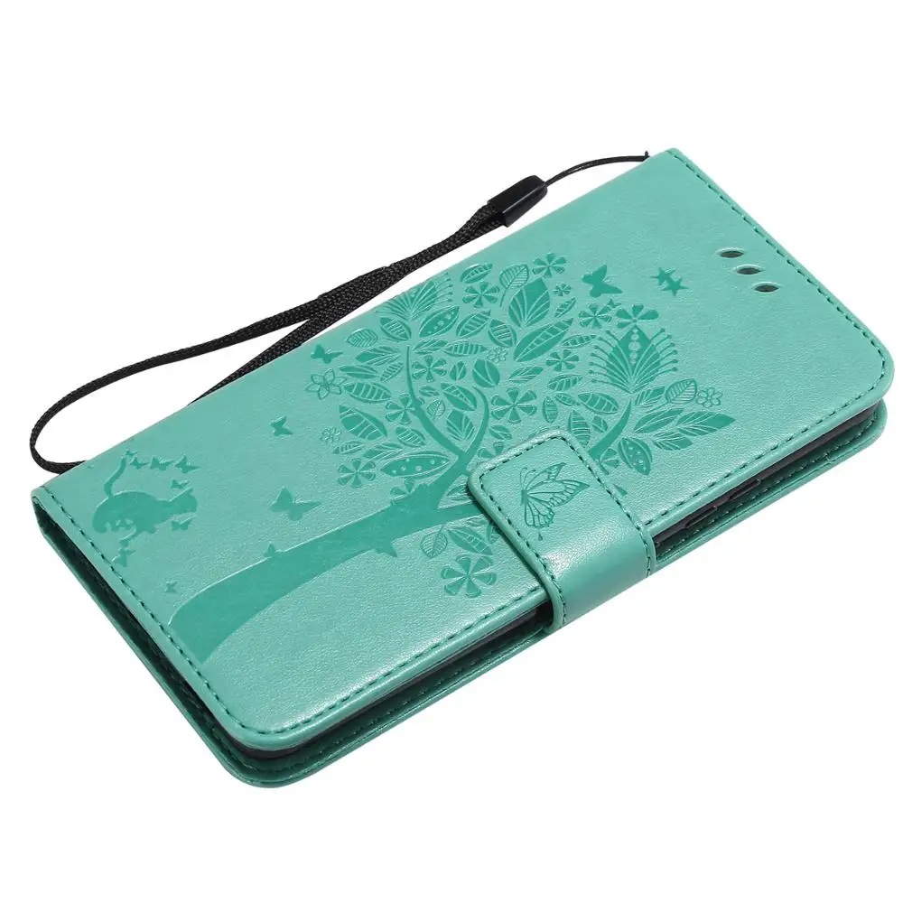 Кота и дерева откидной Чехол-кошелек с подставкой из искусственной кожи для