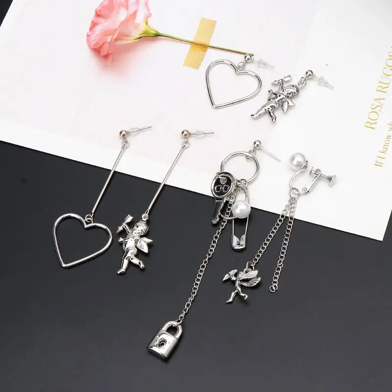 Асимметричная подвеска в форме сердца с Купидоном металлические висячие серьги