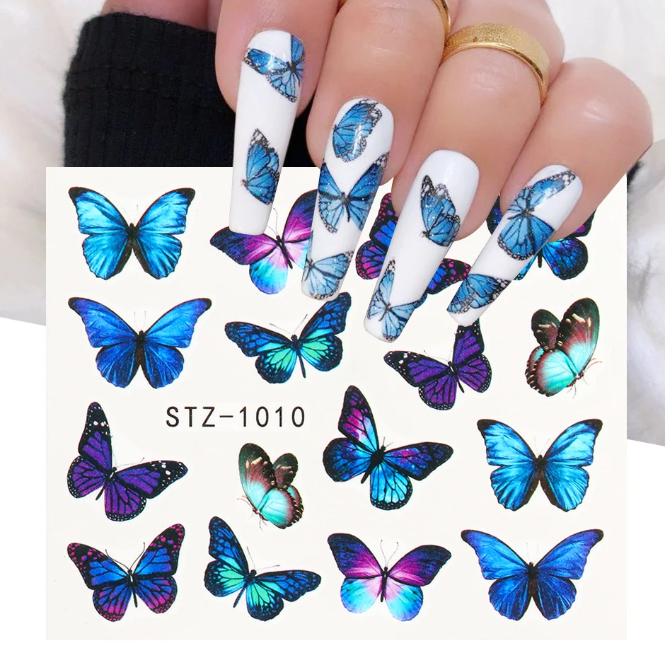 

1pcs Watercolor Butterflies Sliders Blue Black Nail Decal Sticker Summer Nail Art Decoration Water Tattoo Manicure GLSTZ982-1017