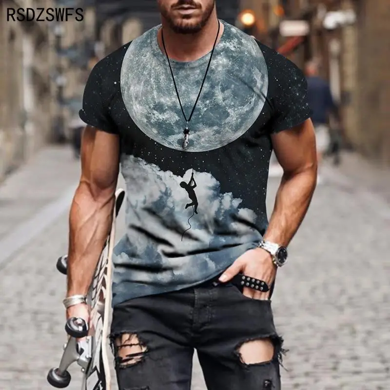 

Футболка мужская с 3D-принтом, модная Повседневная рубашка с короткими рукавами, с рисунком звездного неба, земли, артистичное воображение, л...