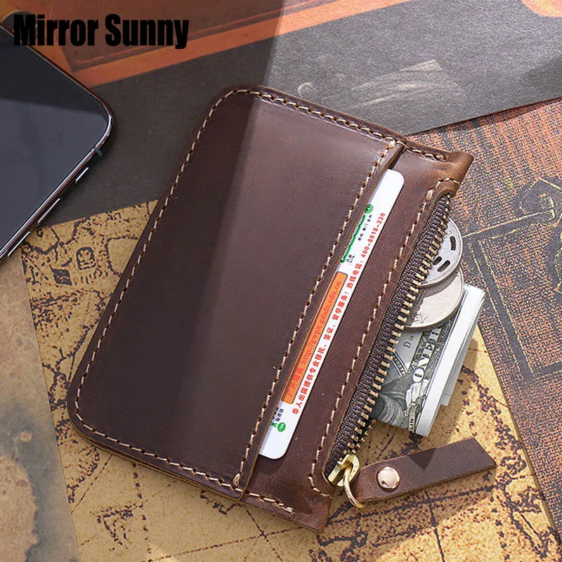 

Retro Genuine Leather Coin Purse Men and Women Wallet First Layer Cowhide Leather Mini Coin Female Zipper Purse Small Card Bag