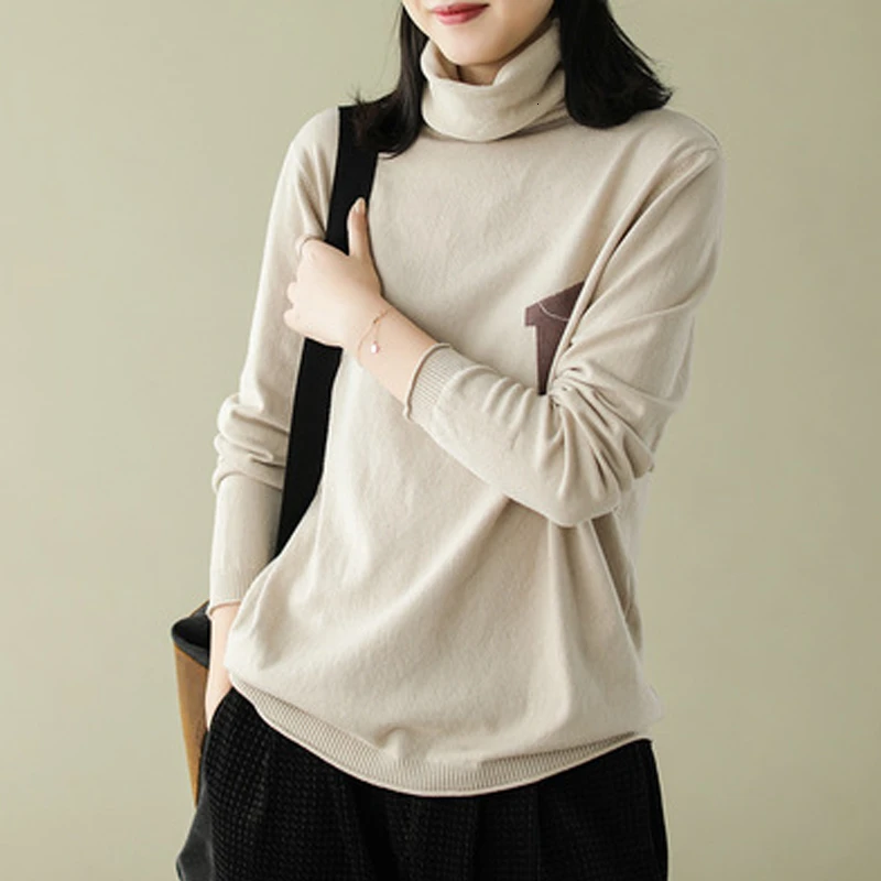 SOUL OF TIGER 2019 England Style Ladies Knitted Pullovers Womens Vintage Printed Sweaters Winter Turtleneck Thick Warm Jumpers | Женская