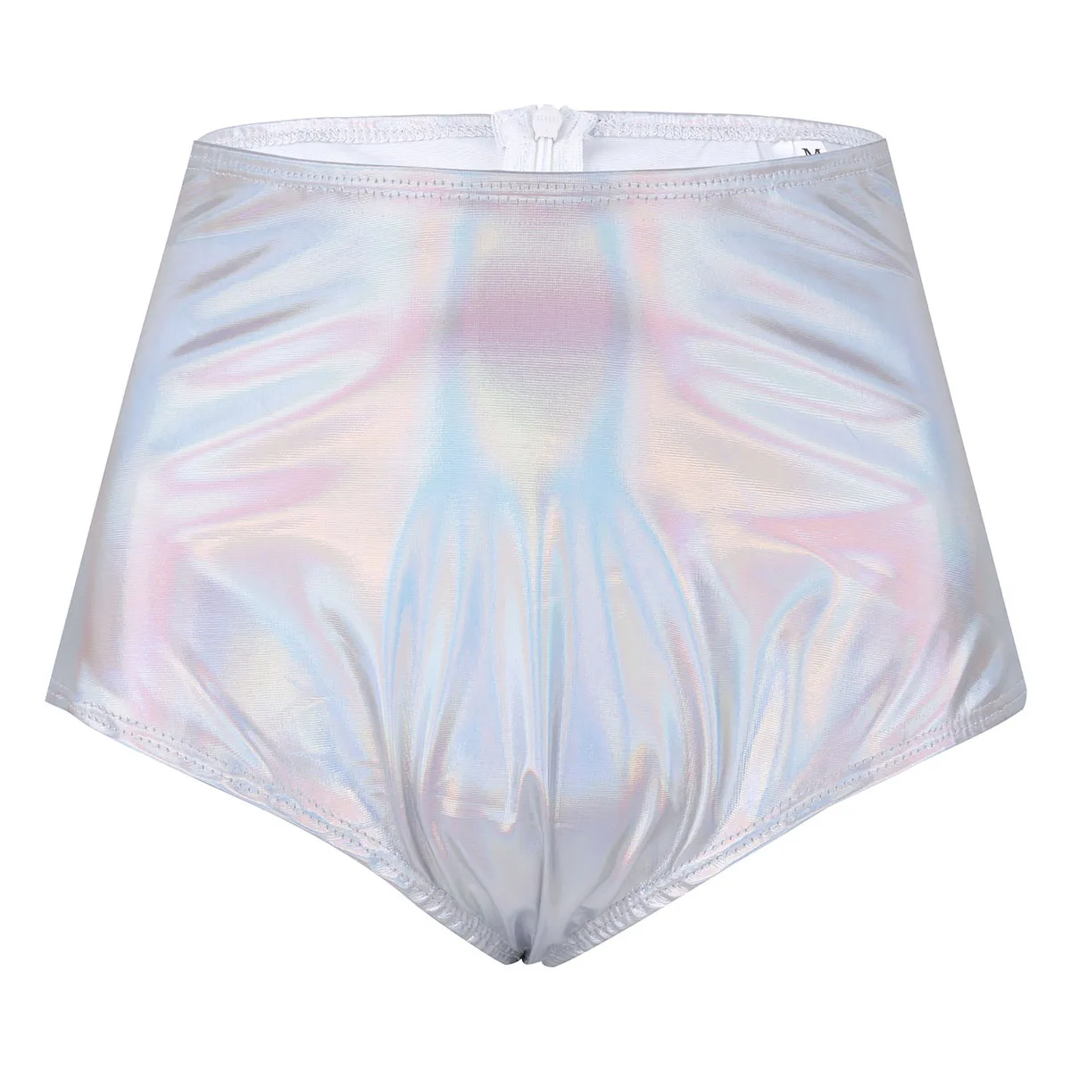 

Womens Pole Dance Rave Shorts Shiny Metallic Patent Leather Back Zipper High Waisted Rave Booty Shorts Briefs Style Bottoms