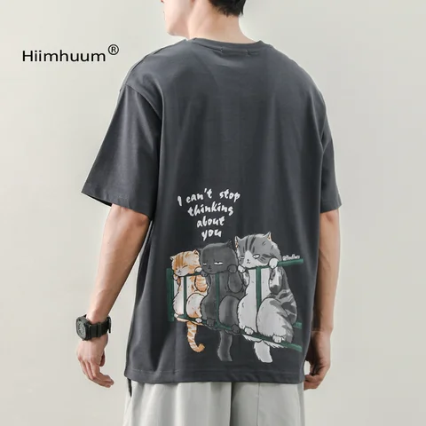 Рубашка ZAZOMDE мужская с круглым вырезом, Повседневная футболка с принтом котенка, одежда для мальчиков, лето 2024